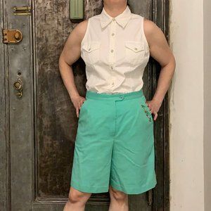 Vintage 80s David Smith preppy green high waist cotton shorts mom shorts with co